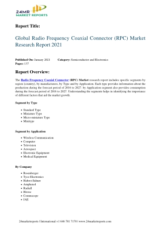 Radio Frequency Coaxial Connector (RPC) Market Research Report 2021