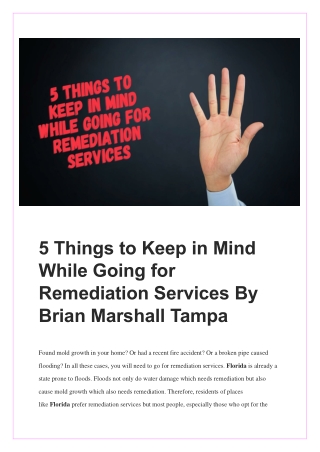 5 Things to Keep in Mind While Going for Remediation Services By Brian Marshall Tampa