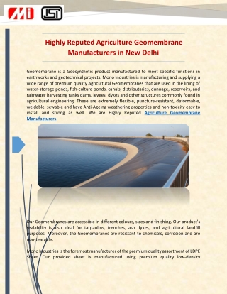 Highly Reputed Agriculture Geomembrane Manufacturers in New Delhi