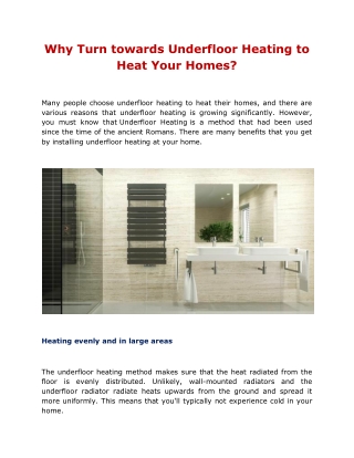 Why Turn towards Underfloor Heating to Heat Your Homes