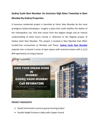 Godrej Vashi Navi Mumbai - High Rise Township