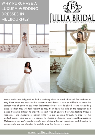 Why Purchase A Luxury Wedding Dresses In Melbourne?