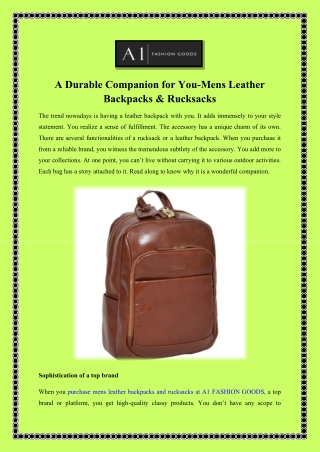 A Durable Companion for You-Mens Leather Backpacks & Rucksacks
