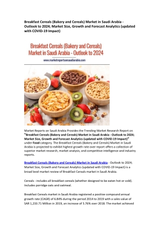 Saudi Arabia Breakfast Cereals (Bakery and Cereals) Market Research Report 2024