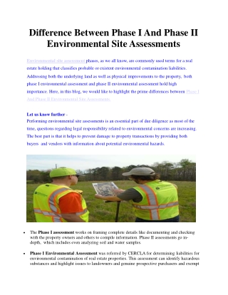 Difference between phase i and phase ii site assessments