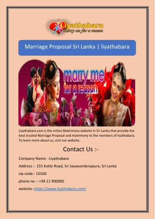 Marriage Proposal Sri Lanka | liyathabara