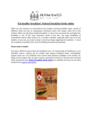 Eat healthy breakfast: Natural breakfast foods online