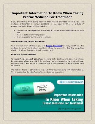 Important Information To Know When Taking Prozac Medicine For Treatment