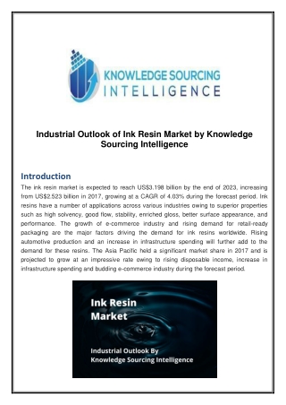 Industrial Outlook of Ink Resin Market