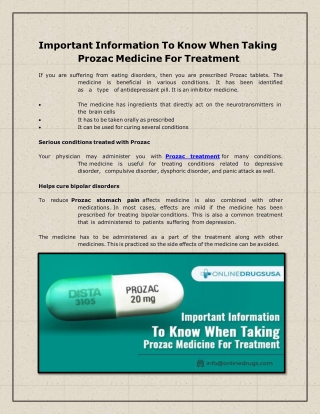 Important Information To Know When Taking Prozac Medicine For Treatment