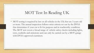 MOT Test in Reading UK