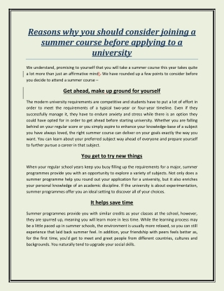 Reasons why you should consider joining a summer course before applying to a university