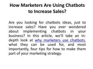 How Marketers Are Using Chatbots To Increase Sales