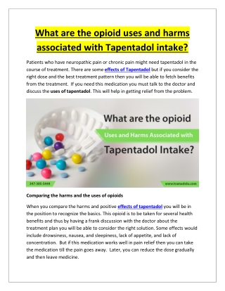 What are the opioid uses and harms associated with Tapentadol intake?