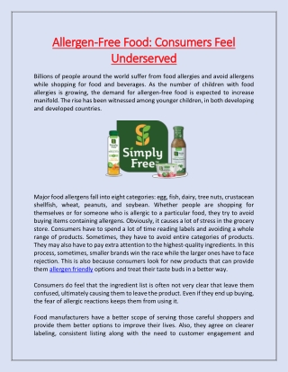 Allergen-Free Food: Consumers Feel Underserved