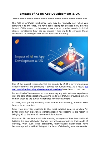 Impact of AI on App Development & UX