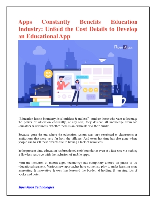 Apps Constantly Benefits Education Industry: Unfold the Cost Details to Develop an Educational App