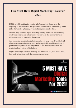 Five Must Have Digital Marketing Tools For 2021