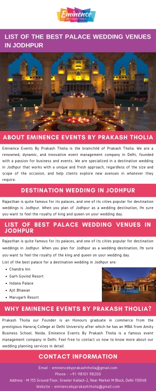 List of the Best Palace Wedding Venues in Jodhpur