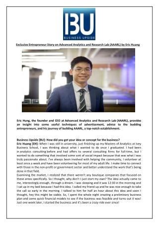 Exclusive Entrepreneur Story on Advanced Analytics and Research Lab (AAARL) by Eric Huang