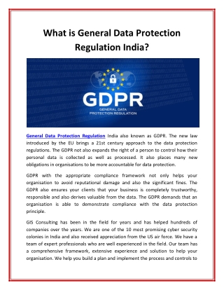 What is General Data Protection Regulation India?
