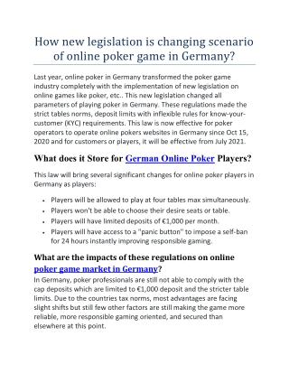 How new legislation is changing scenario of online poker game in Germany?