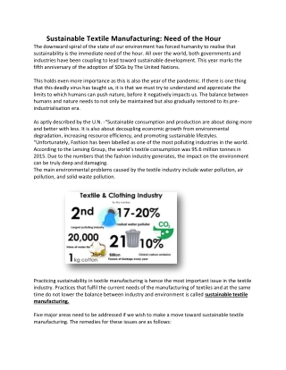 Sustainable Textile Manufacturing: Need of the Hour