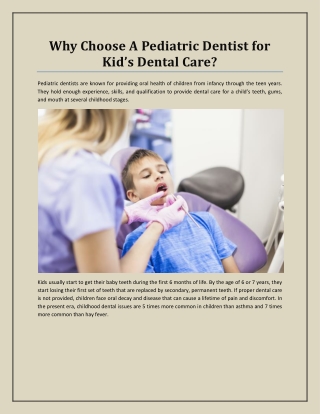 Why Choose A Pediatric Dentist for Kid’s Dental Care?