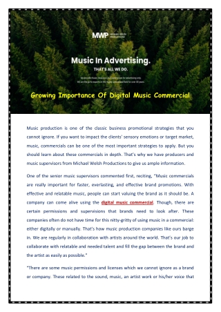 Growing Importance Of Digital Music Commercial - Michaelwelshprods.com