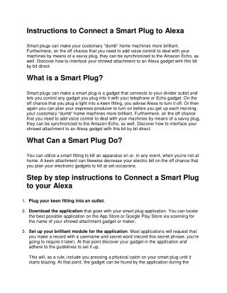Instructions to connect a Smart Plug to Alexa