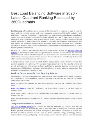 Best Load Balancing Software in 2020 - Latest Quadrant Ranking Released by 360Quadrants