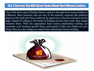 The 3 Secrets You Will Never Know About Hard Money Lenders