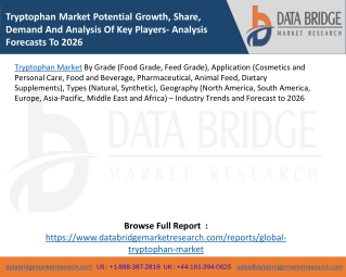 Tryptophan Market Potential Growth, Share, Demand And Analysis Of Key Players- Analysis Forecasts To 2026