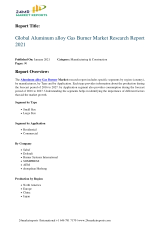 Aluminum Alloy Gas Burner Market Research Report 2021