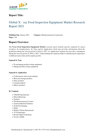 X - Ray Food Inspection Equipment Market Research Report 2021