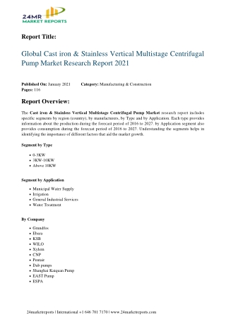 Cast iron and Stainless Vertical Multistage Centrifugal Pump Market research report 2021