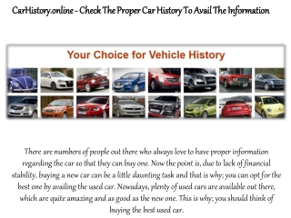 CarHistory.online - Check The Proper Car History To Avail The Information