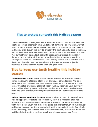 Tips to protect our teeth this Holiday season