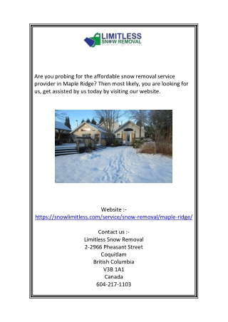 Snow Removal Maple Ridge | Snowlimitless.com