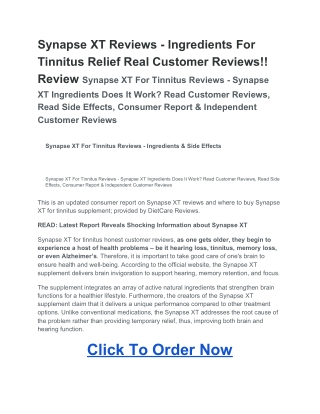 Synapse XT Reviews - Ingredients For Tinnitus Relief Real ...