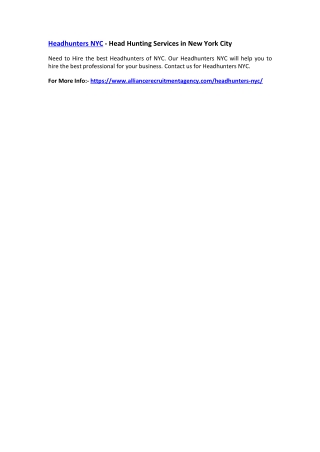 Headhunters NYC - Head Hunting Services in New York City