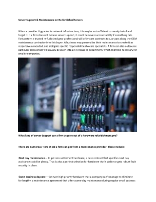 Server Support & Maintenance on Re-furbished Servers