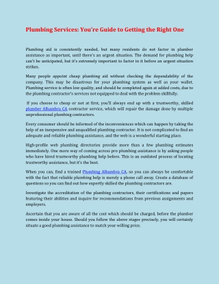 Plumbing Services: Your Guide To Getting The Right One