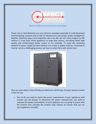 How to select an inverter for your home