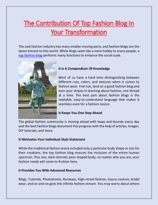 The Contribution Of Top Fashion Blog In Your Transformation