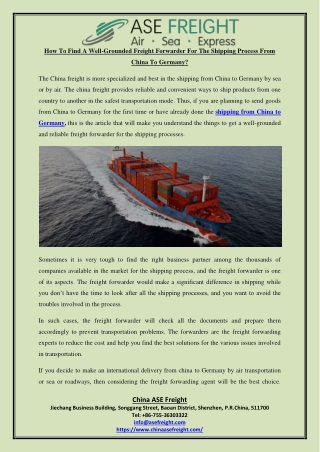 How To Find A Well-Grounded Freight Forwarder For The Shipping Process From China To Germany?
