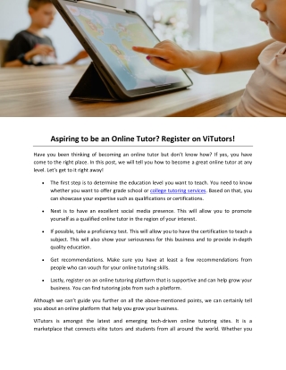 Aspiring to be an Online Tutor? Register on ViTutors!
