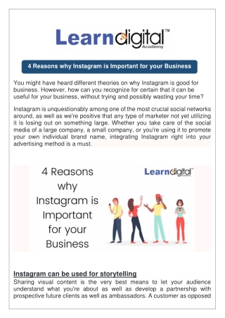 4 Reasons why Instagram is Important for your Business