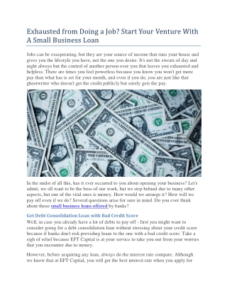 Exhausted from Doing a Job? Start Your Venture With A Small Business Loan