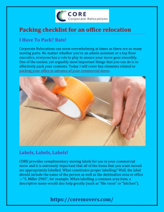 Packing checklist for an office relocation